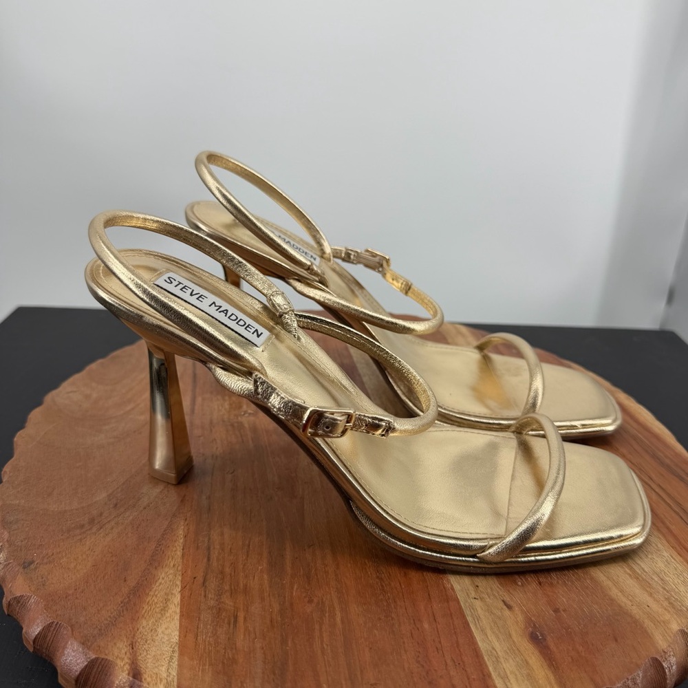 Steve Madden Zenn gold‎ leather heeled strappy sandals sz 10
